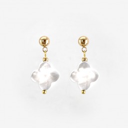 Clover Earrings with Grey Mother Of Pearl, Gold Plated Metal, CHORANGE French Designer Fashion Jewelry in France.