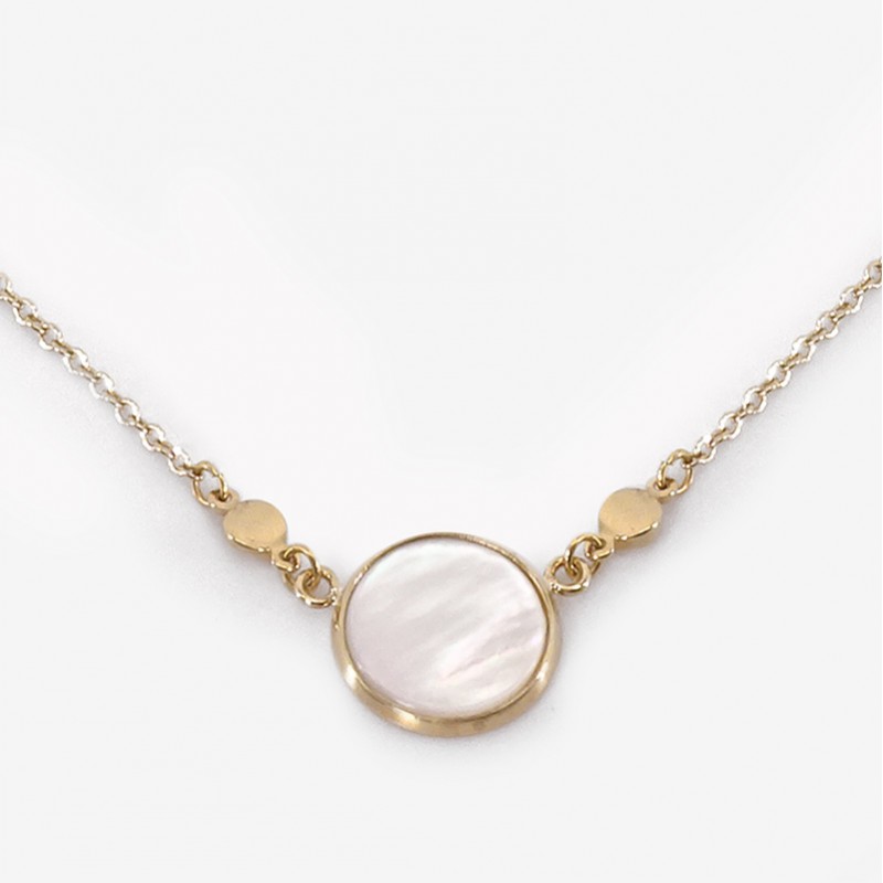 Necklace with Mother Of Pearl, Gold Plated,  CHORANGE French Designer Fashion Jewelry. Nickel free. Made in France.