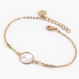 bracelet fantaisie Chorange en chaîne de métal plaqué argent ou doré et cabochon en  nacre