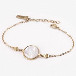 Gold Bracelet with white Mother Of Pearl,  CHORANGE French Designer costume Jewelry in Cannes.