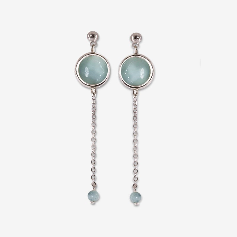 silver earring with chain pendant and gemstone amazonite Chorange fashion jewel