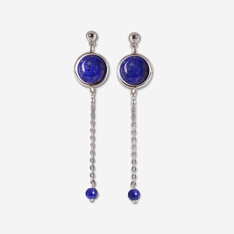 silver earring with chain pendant and gemstone lapis lazuli Chorange fashion jewel