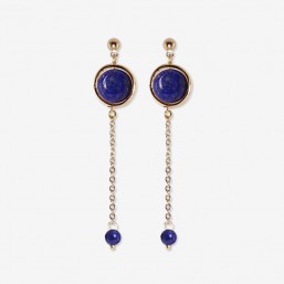 gold plated earring with chain pendant and gemstone lapis lazuli Chorange fashion jewel