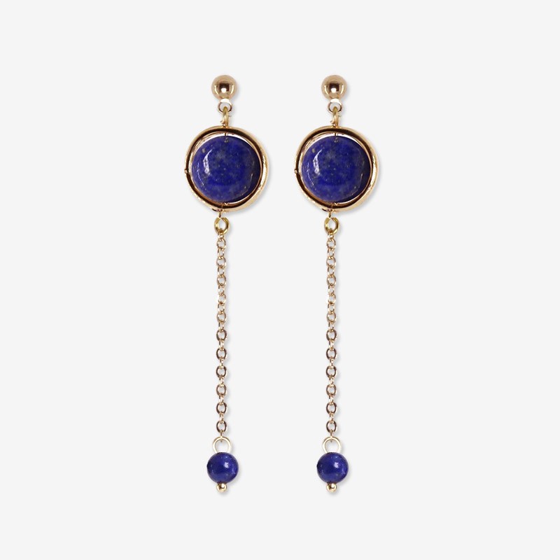 gold plated earring with chain pendant and gemstone lapis lazuli Chorange fashion jewel