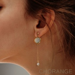 gold plated earring with chain pendant and gemstone Chorange fashion jewel