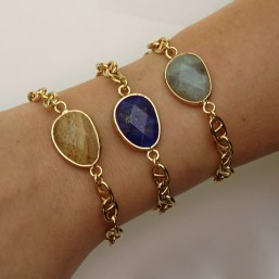 Chain bracelet size 15cm-gemstone : amazonite-lapis lazuli-pink jade-jasper-labradorite