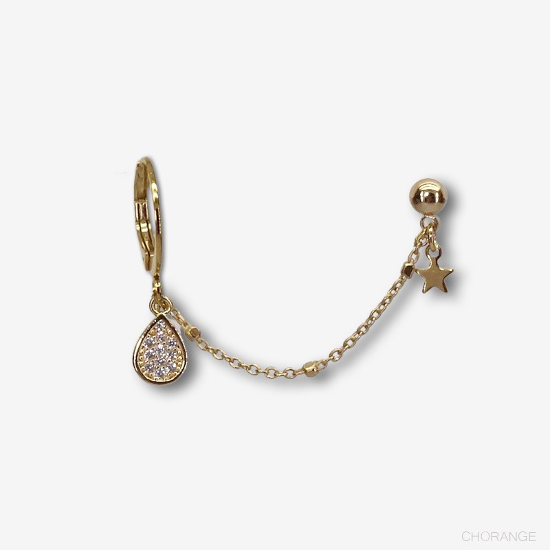 Boucle d'oreille createur bijou  à chaîne plaqué or fin 24 carats
