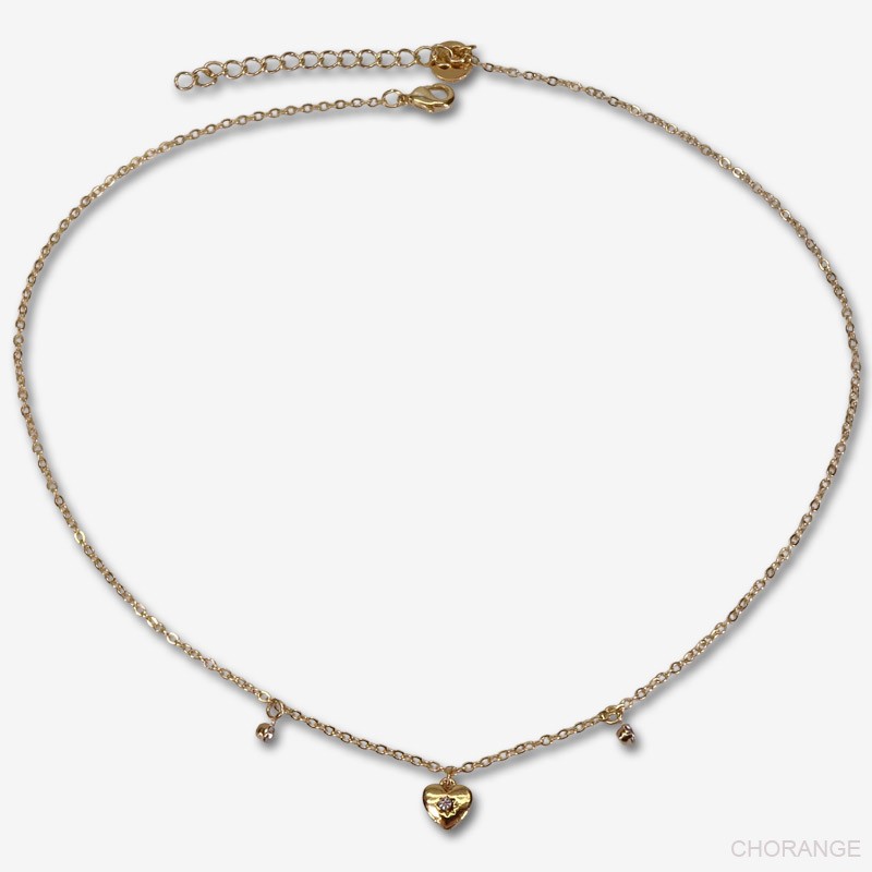 Necklace with heart pendant-This jewellery is plated in France with fine gold 24 carats