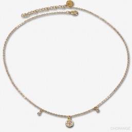 collier plaqué or avec pampille ronde de 6mm avec ses zircons et deux pampilles avec strass en crista