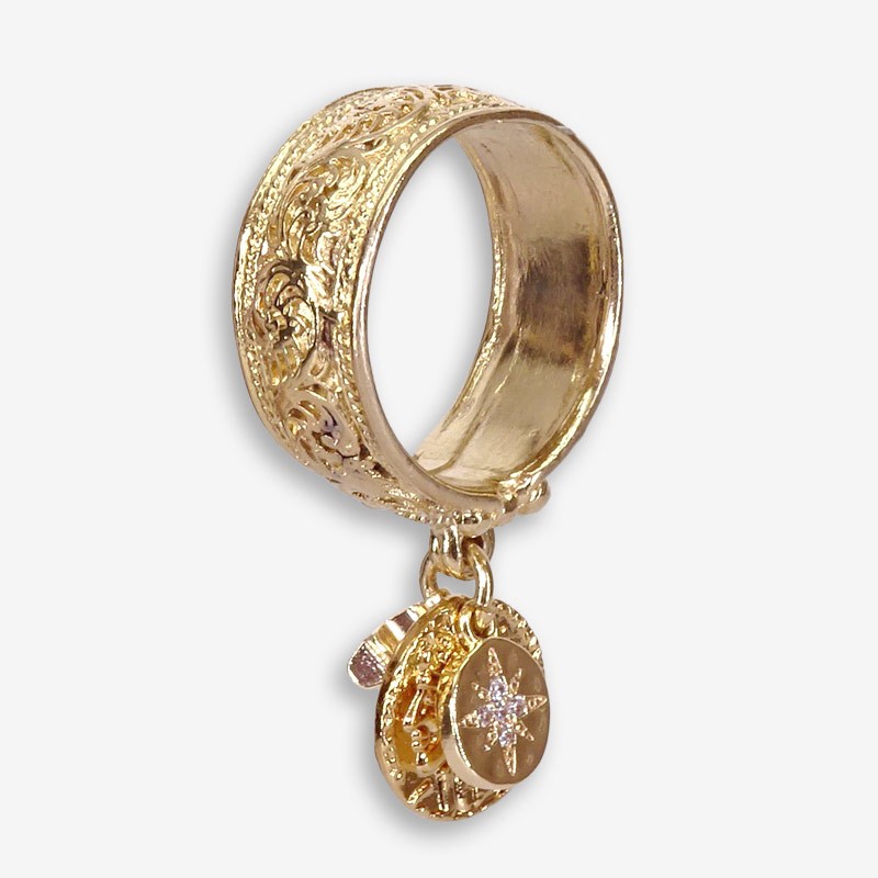 big size finger ring gold plated with pendants