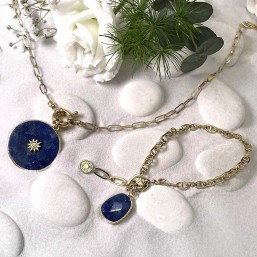 Bracelet bijou fantaisie createur en lapis lazuli et métal or Chorange