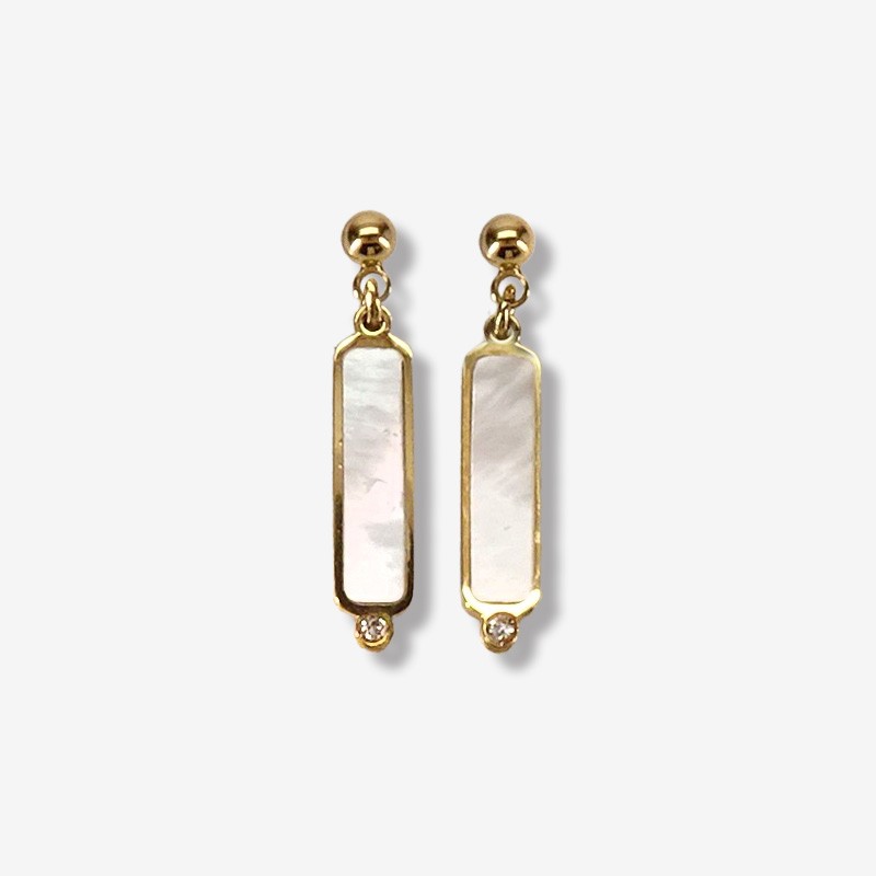 Earrings with White Mother Of Pearl, Gold Plated Metal, CHORANGE French Designer Fashion Jewelry in France.