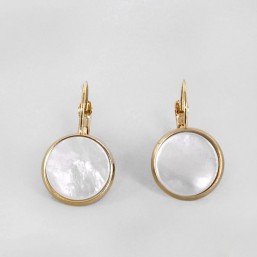 Earrings with  Of Pearl, gold Plated Metal, CHORANGE French Designer Fashion Jewelry in France.