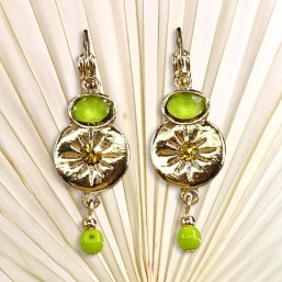 Boucles d'oreilles dormeuses or avec cabochon en verre. Un bijou de créateur Chorange