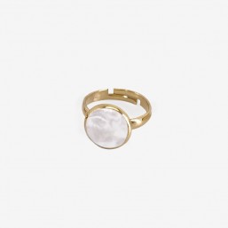 Ring with White Mother Of Pearl, Gold Plated Metal, CHORANGE French Designer Fashion Jewelry in Cannes.