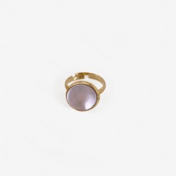 Ring with White Mother Of Pearl, Gold Plated Metal, CHORANGE French Designer of costume Jewelry in Cannes.