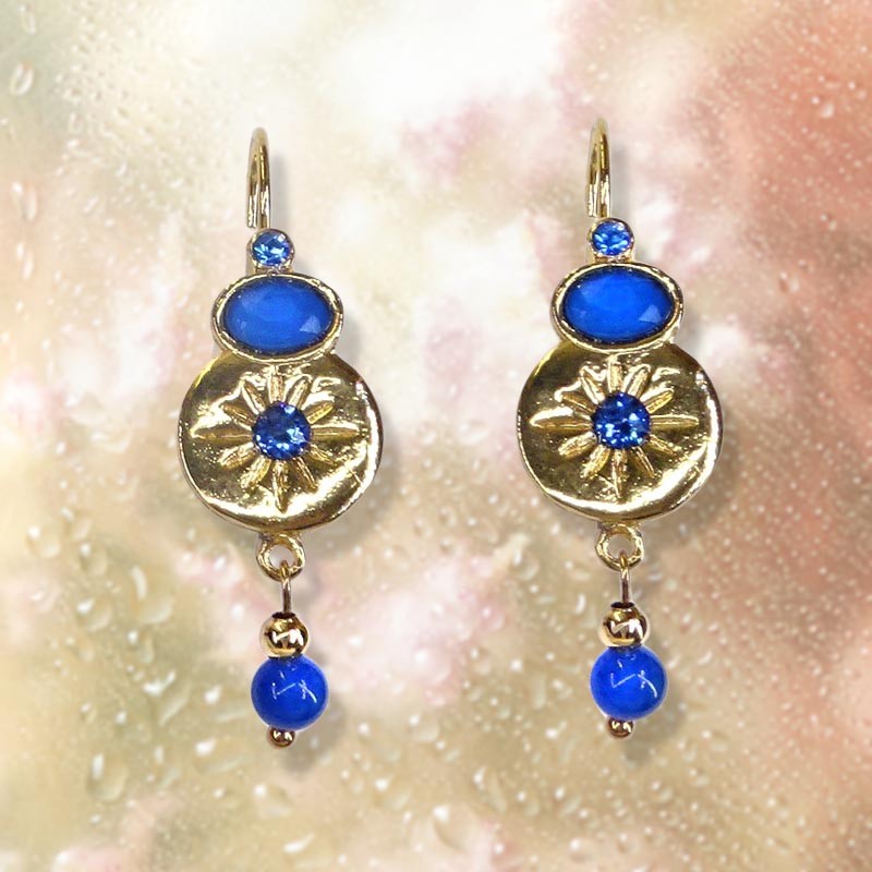Boucles d'oreilles dormeuses or avec cabochon en verre. Un bijou de créateur Chorange