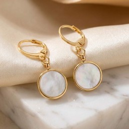 Boucles d'oreilles, nacre, Sans Nickel. Fabriquées en France. Chorange Créateur Bijoux Fantaisie.