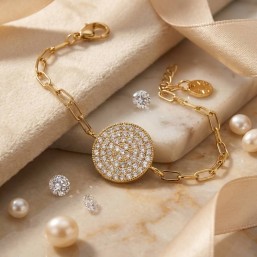 bracelet fantaisie acier doré et zircons