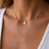 collier plaqué or avec pampille ronde de 6mm avec ses zircons et deux pampilles avec strass en crista