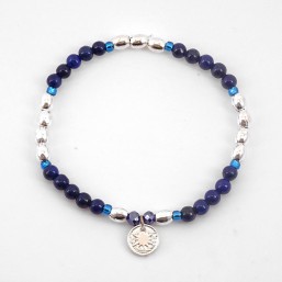 Bracelet élastique, lapis-lazuli, argent 10µ, Sans Nickel. Fabriquées en France . Chorange Créateur Bijoux Fantaisie.